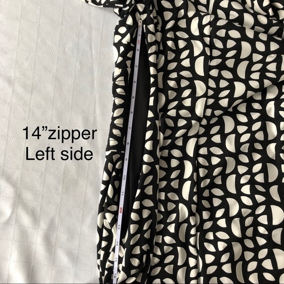 Laundry Midi Dress crossover wrap around B&W 3/4 sleeve elegant feminine Sz 6 - Picture 5 of 10